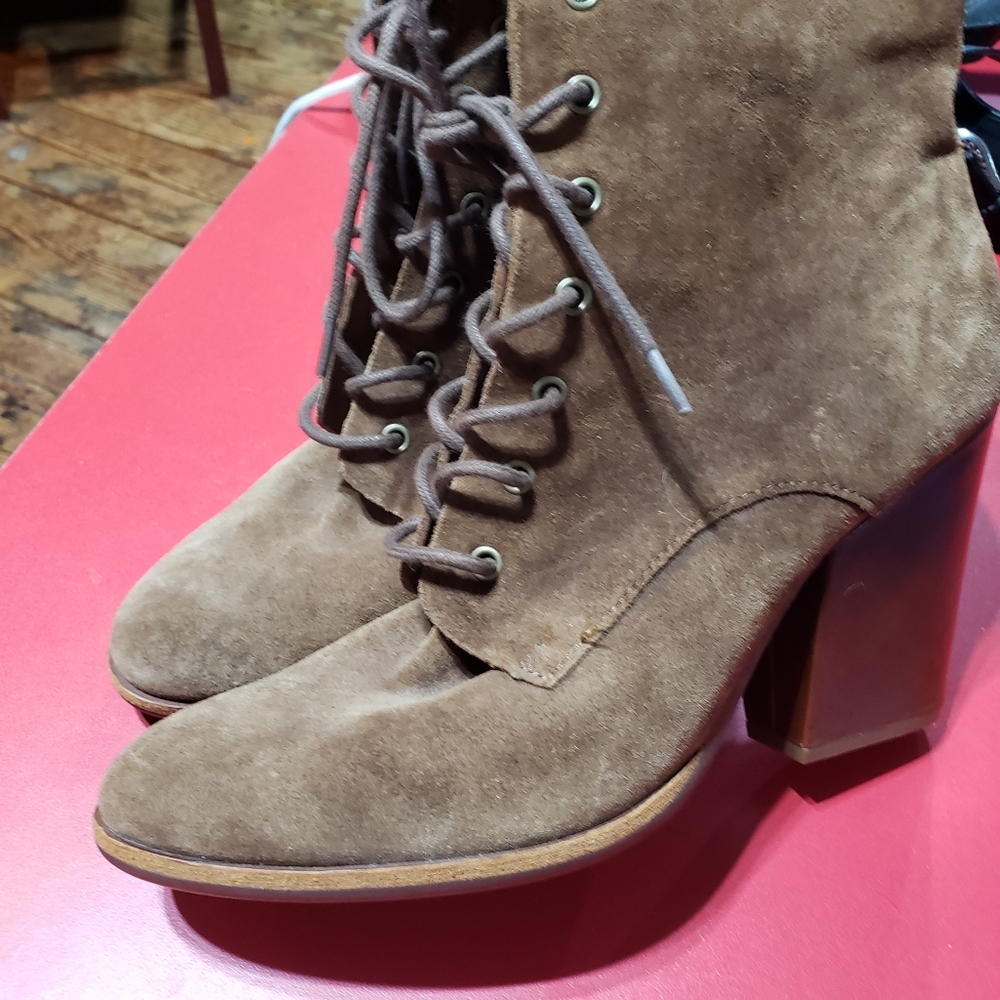 Kork Ease Women's Size 10 Brown Suede Heeled Laced Booties - Picture 2 of 11
